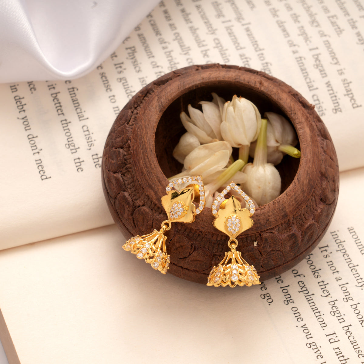 Gopuram Design Stone Golden Jhumkas