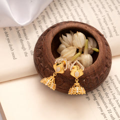 Gopuram Design Stone Golden Jhumkas