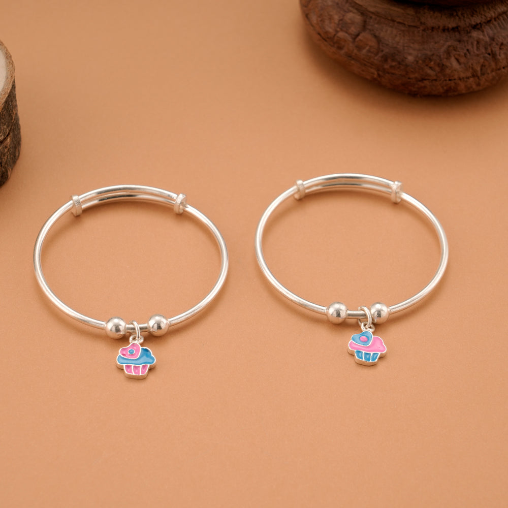 Sweet Cupcake Charm Silver Baby Bangle