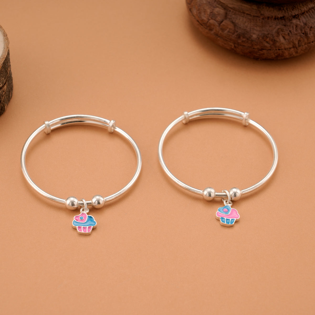 Sweet Cupcake Charm Silver Baby Bangle