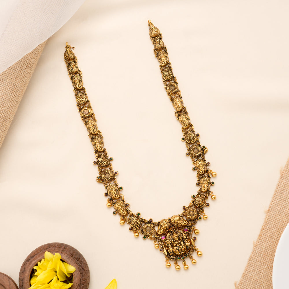 Lakshmi Pendant with Vinayagar Floral Golden Haram