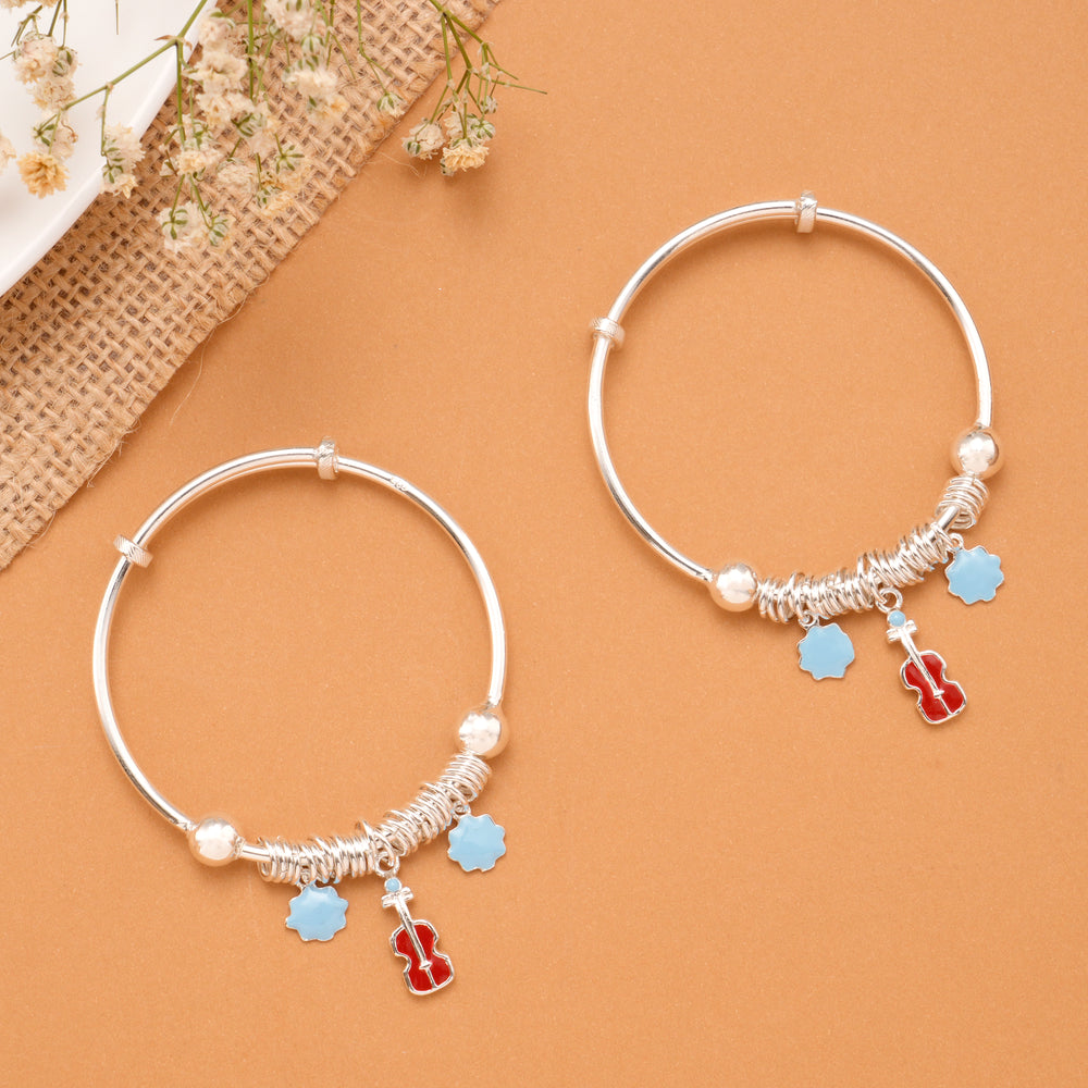 Red Violin Charm Baby Silver Bangle
