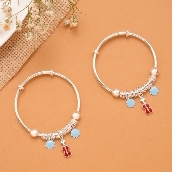 Red Violin Charm Baby Silver Bangle