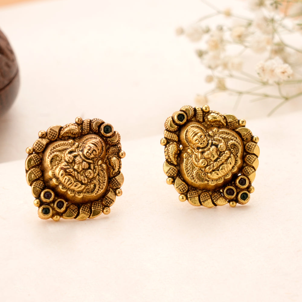 Antique Divine Lakshmi Golden Kundan Stud