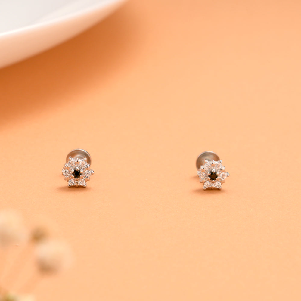 Silver Bloom White with Blue Colour Stud