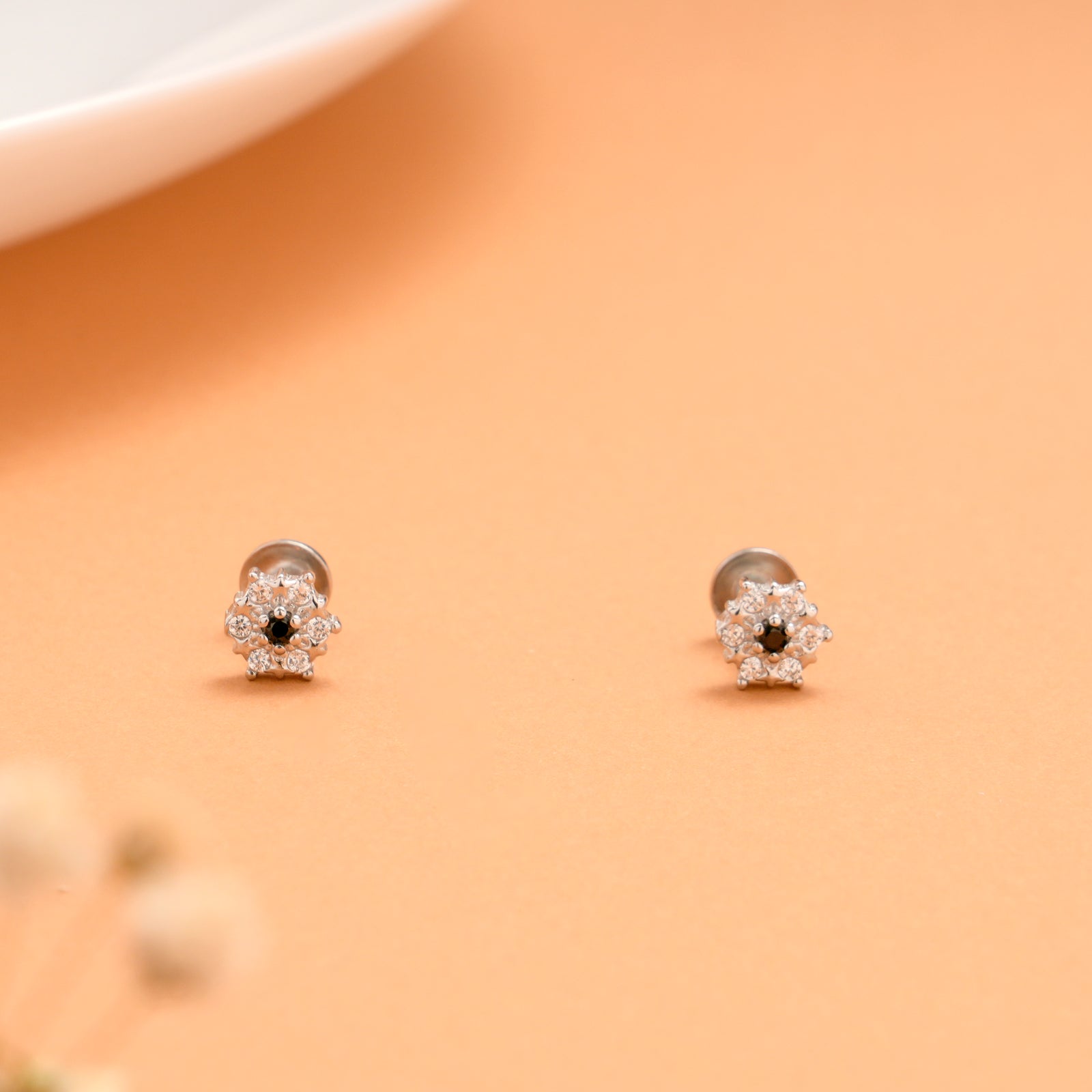Silver Bloom White with Blue Colour Stud