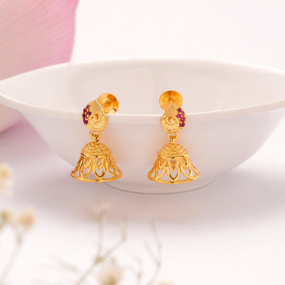 Elegant Ruby Bell Shape Golden Jimikki