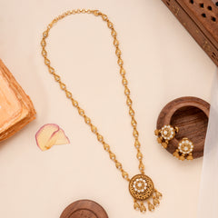 Antique Blooming Flower with Golden Drops Necklace Set
