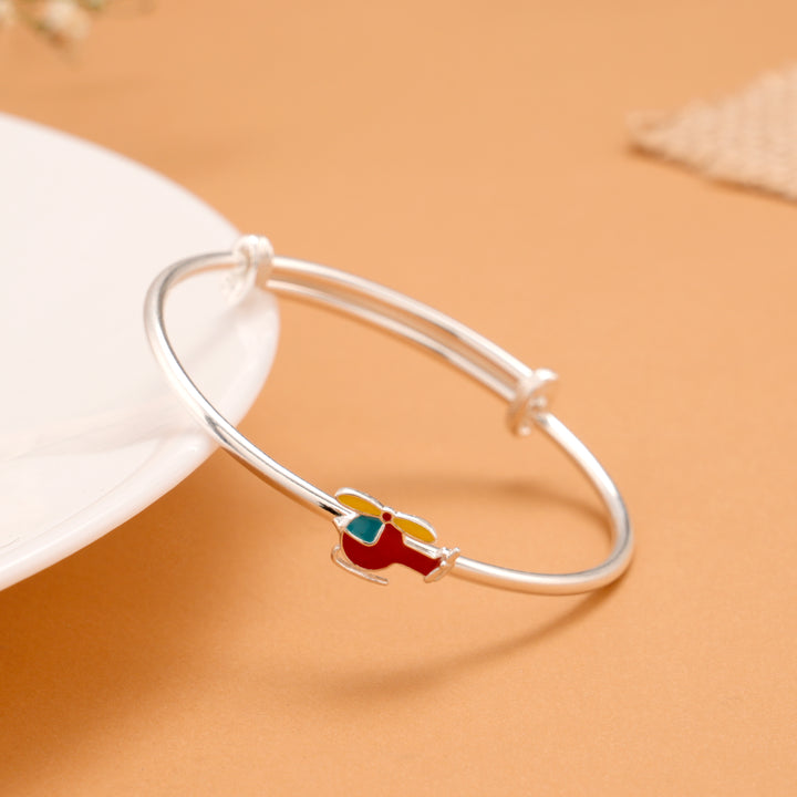 Colourful Enamel Helicopter Silver Kid Bangle