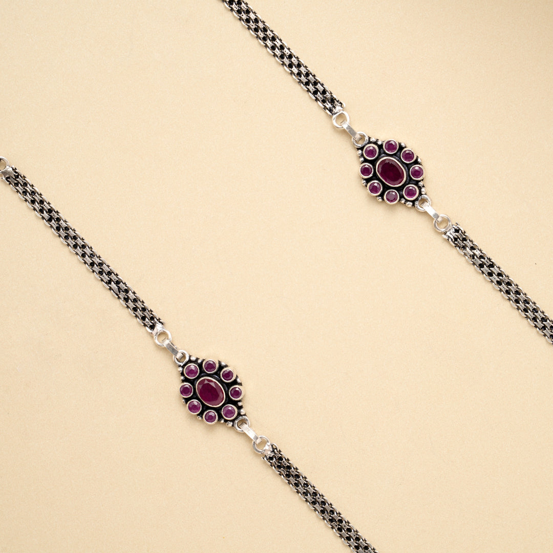 Antique Floral Crown Classic Silver Anklet