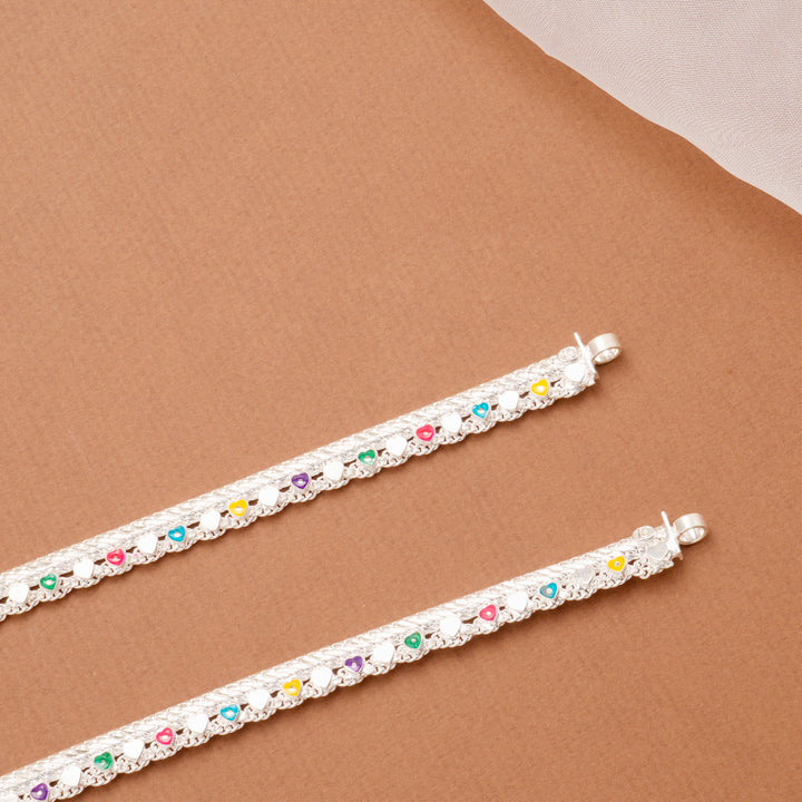 Trendy Multi Heart Chain Pattern Silver Anklet