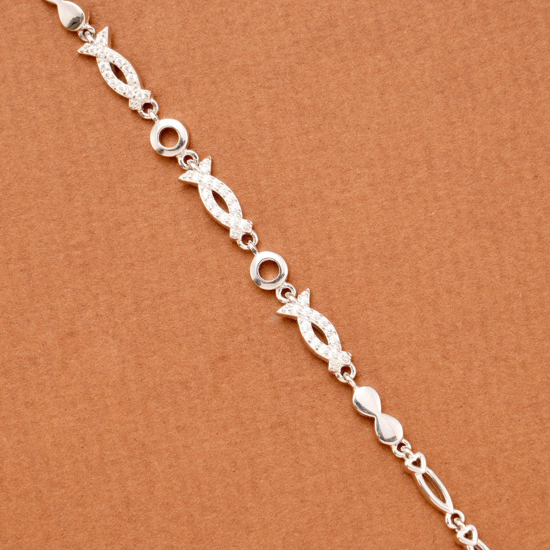 Elegant Stone Infinity Loop Link Silver Bracelet