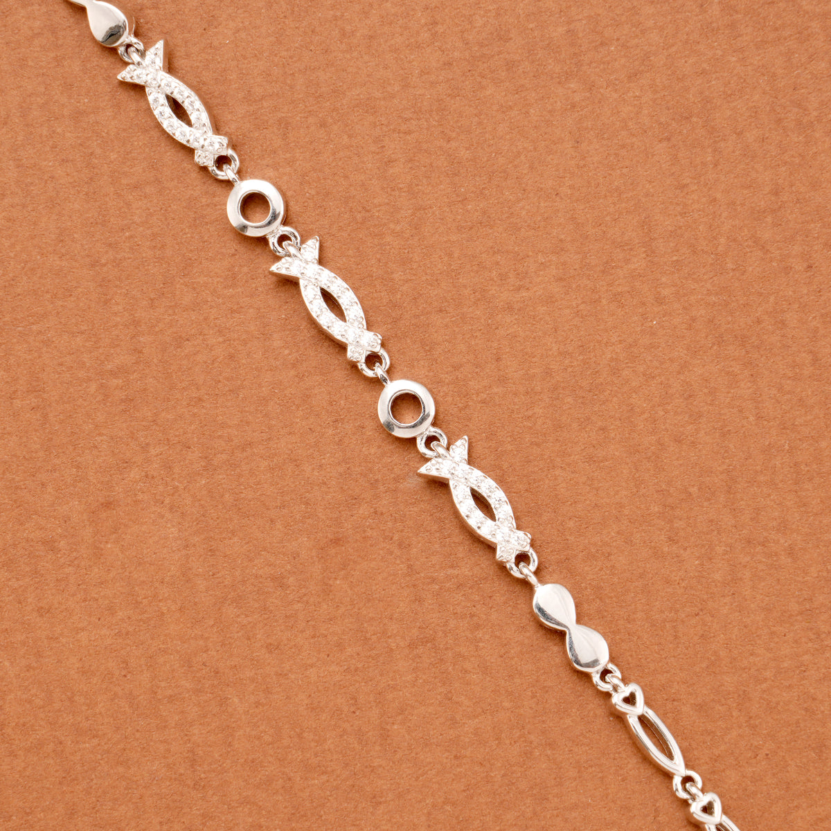 Elegant Stone Infinity Loop Link Silver Bracelet