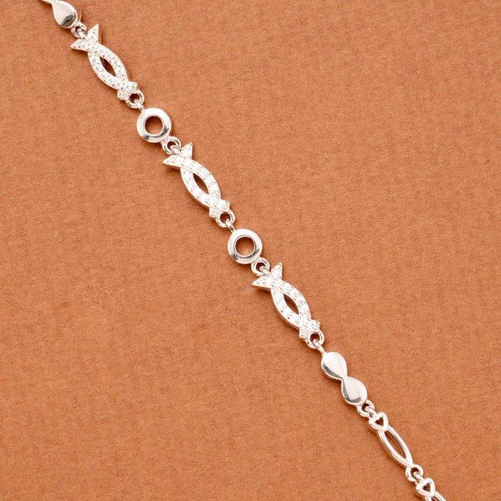 Elegant Stone Infinity Loop Link Silver Bracelet