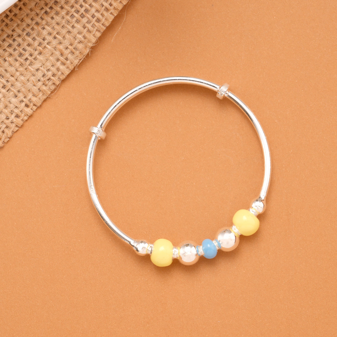 Yellow & Sky-Blue Bead Baby Silver Bangle
