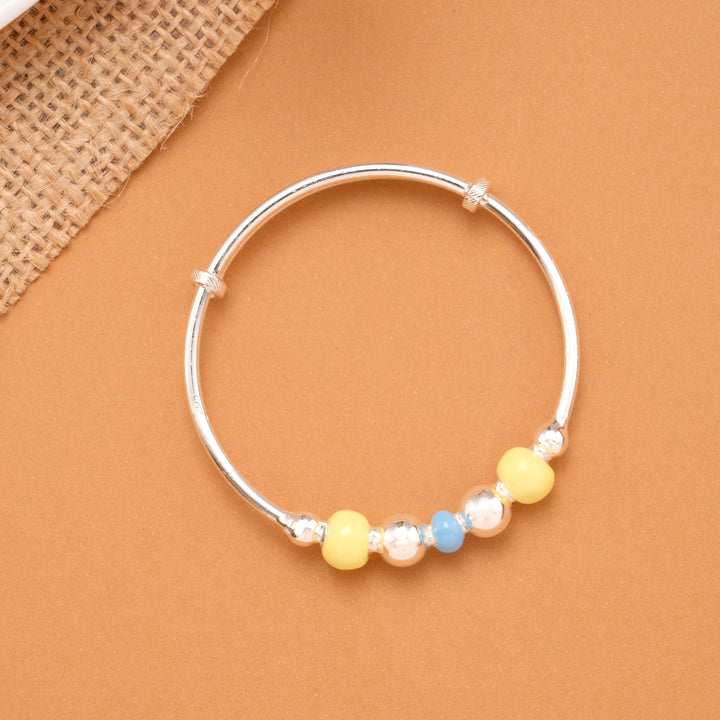 Yellow & Sky-Blue Bead Baby Silver Bangle