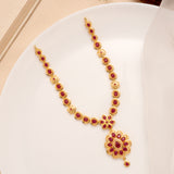 Ruby Floral Drop Pendant Necklace Set