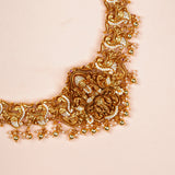 Antique Lakshmi Pendant Haram with White Stone Embellishments