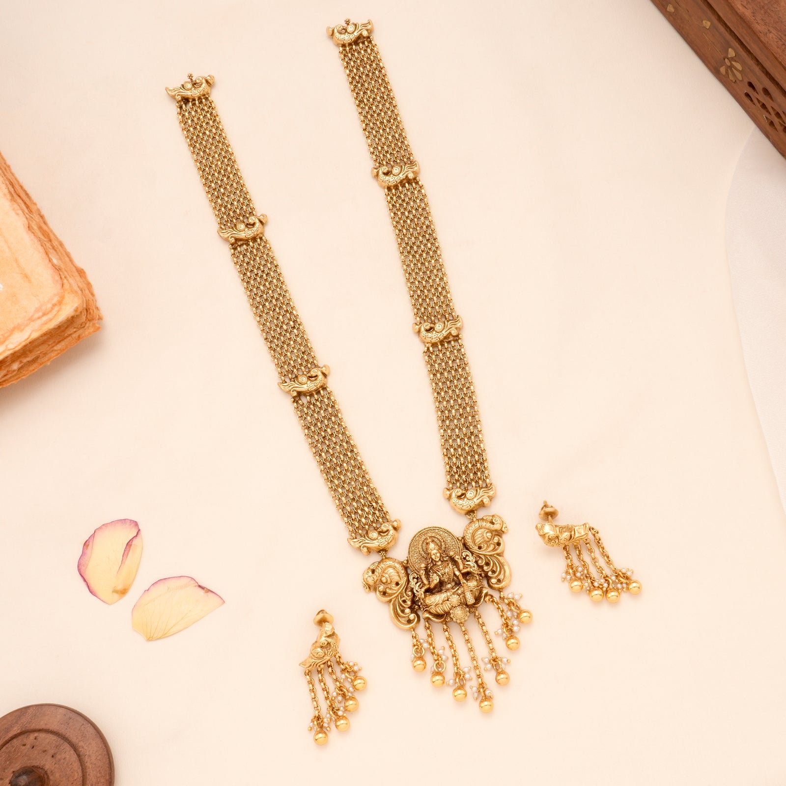 Multi Layer Golden Lakshmi Temple Necklace Set