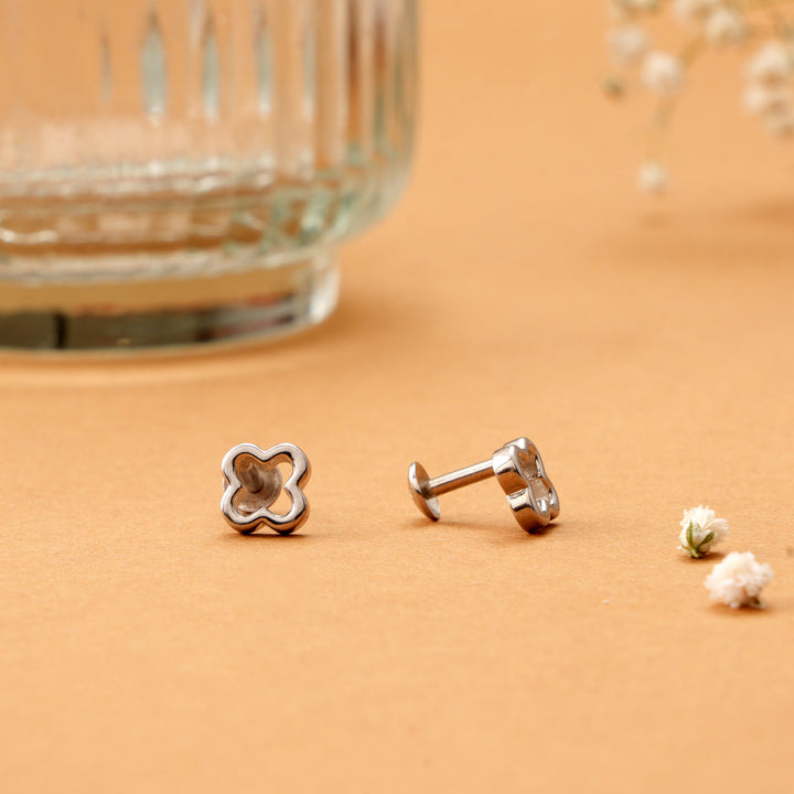Four Petals Floral Shaped Silver Stud