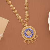 Classic Circle Blue Enamel Golden Necklace Set