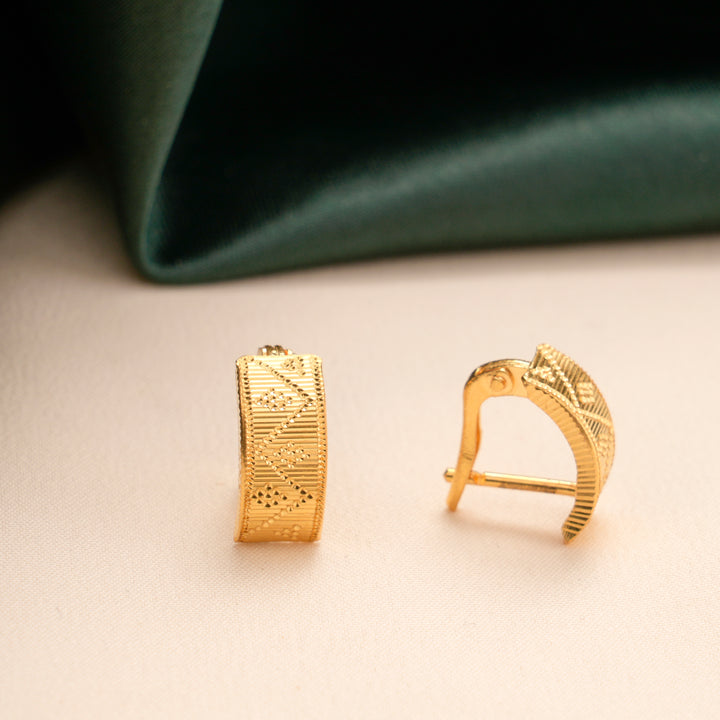 Engraved Pattern Gold Huggie Earrings