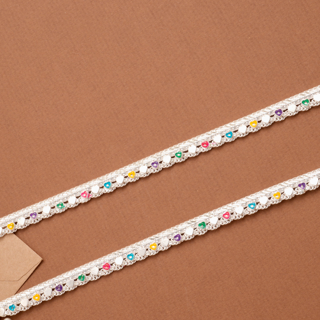 Trendy Multi Heart Chain Pattern Silver Anklet