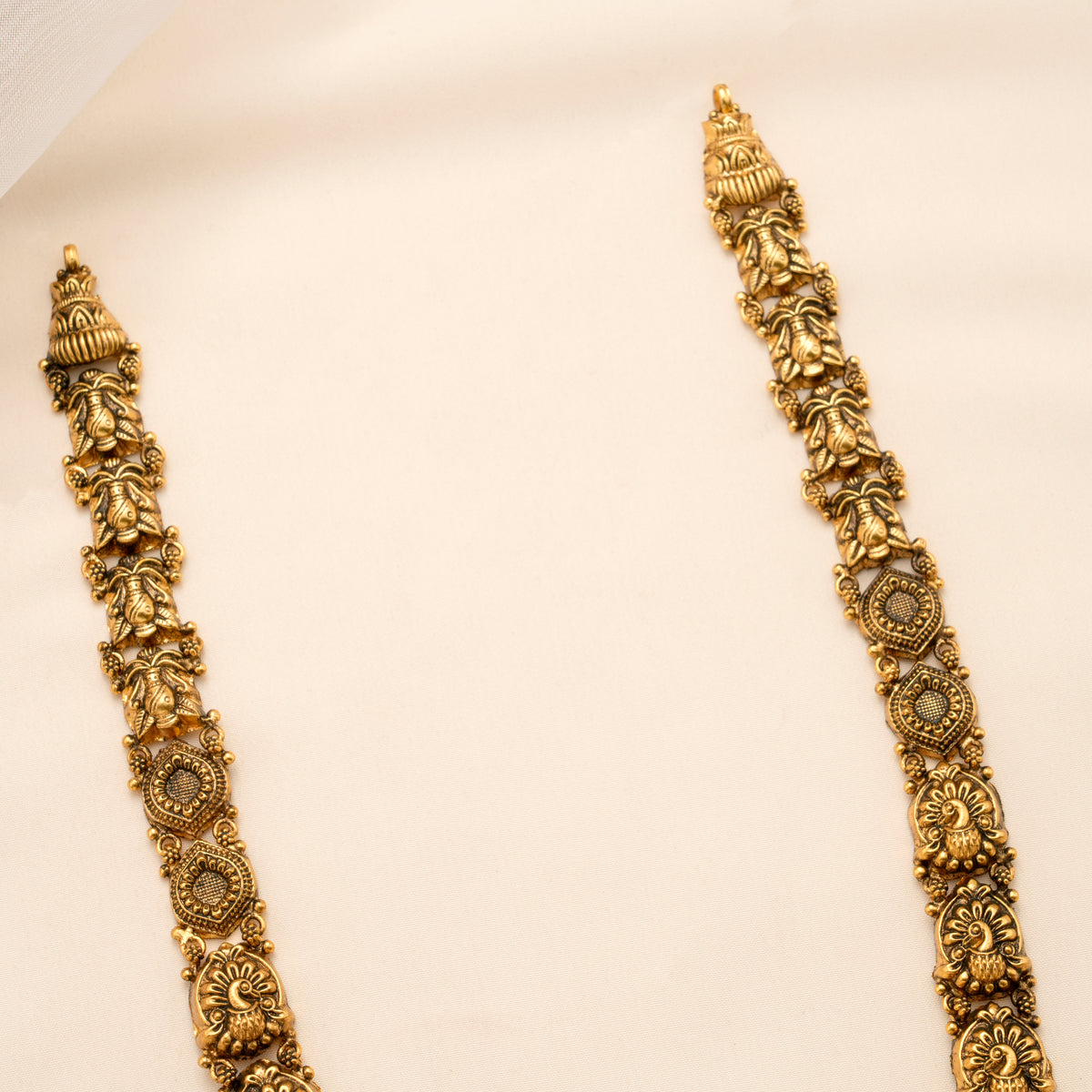 Floral Peacock Lakshmi Pendant Golden Drops Haram