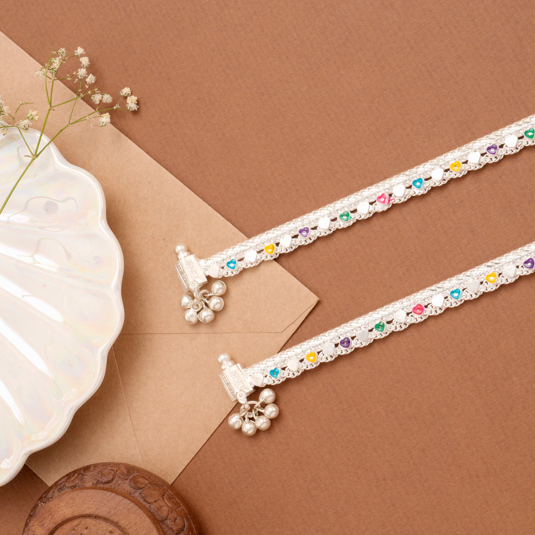 Trendy Multi Heart Chain Pattern Silver Anklet