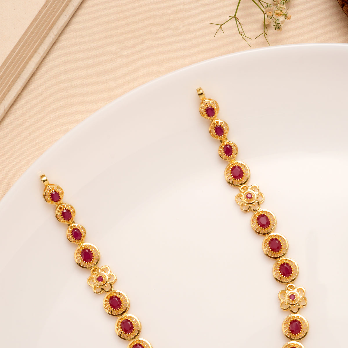 Ruby Floral Drop Pendant Necklace Set
