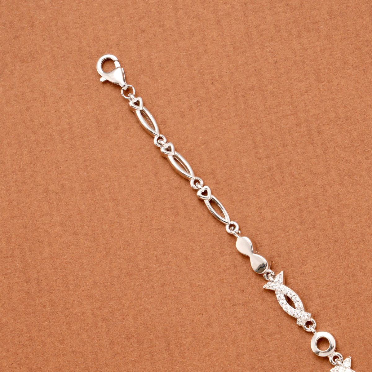 Elegant Stone Infinity Loop Link Silver Bracelet