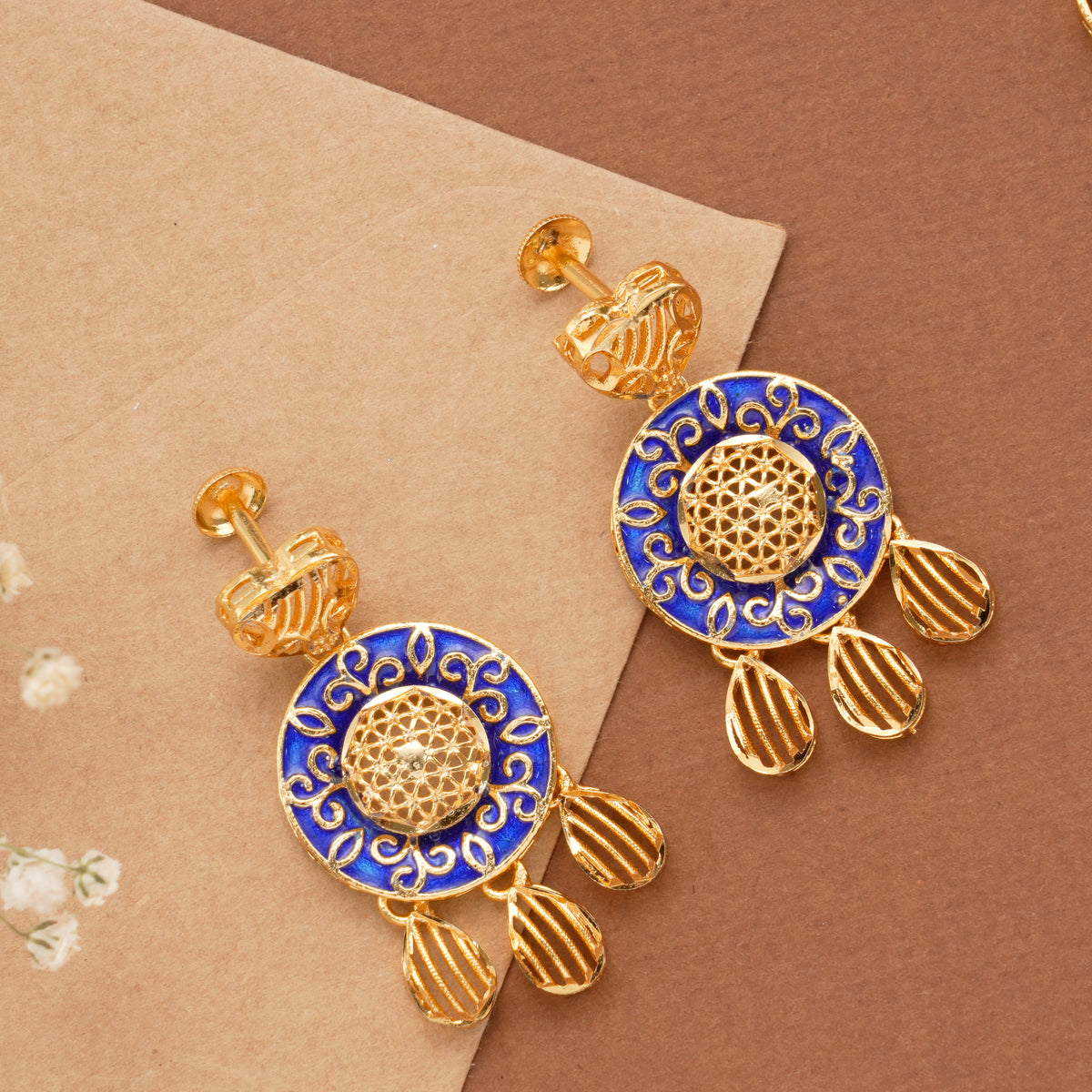 Classic Circle Blue Enamel Golden Necklace Set