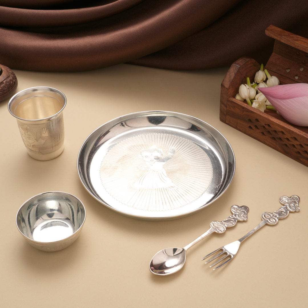 Joyful Chotta Bheem Cartoon Silver Dinner Set