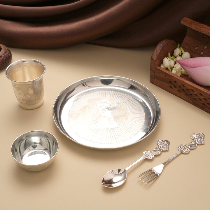 Joyful Chotta Bheem Cartoon Silver Dinner Set