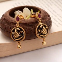 Antique Teardrop Ruby Stone Peacock Drops Earrings