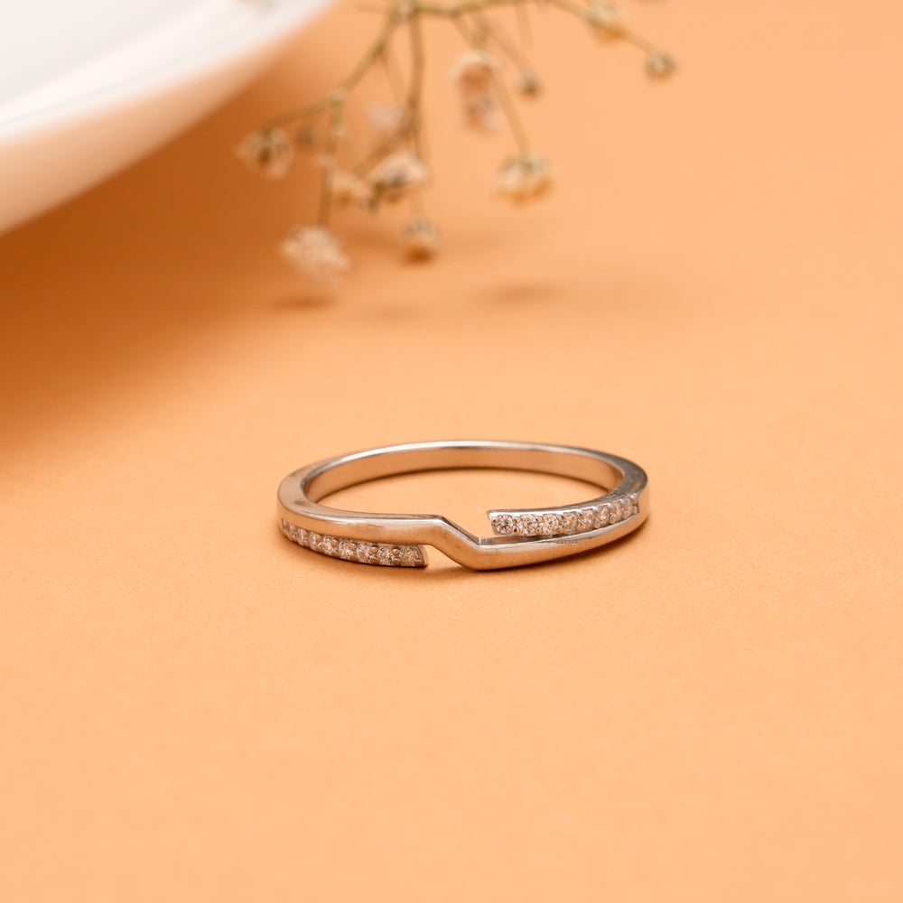 Dual Band White Stone Silver Ring