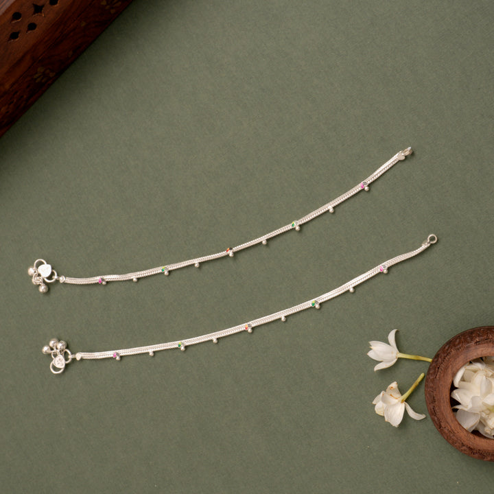 Minimal Stone Drop Silver Anklet