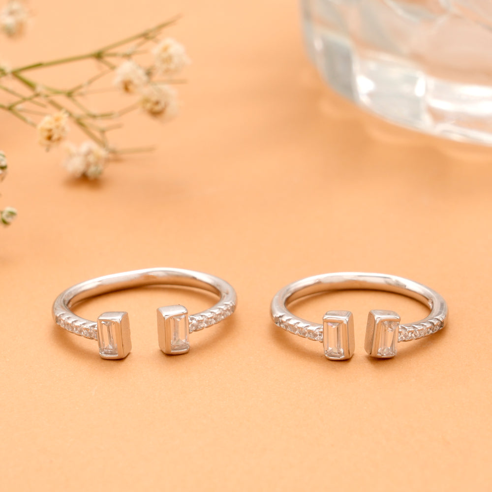 Minimal Baguette Cut Silver Adjustable Toe Ring
