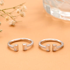 Minimal Baguette Cut Silver Adjustable Toe Ring