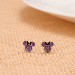 Purple Love Mouse Cartoon Silver Stud