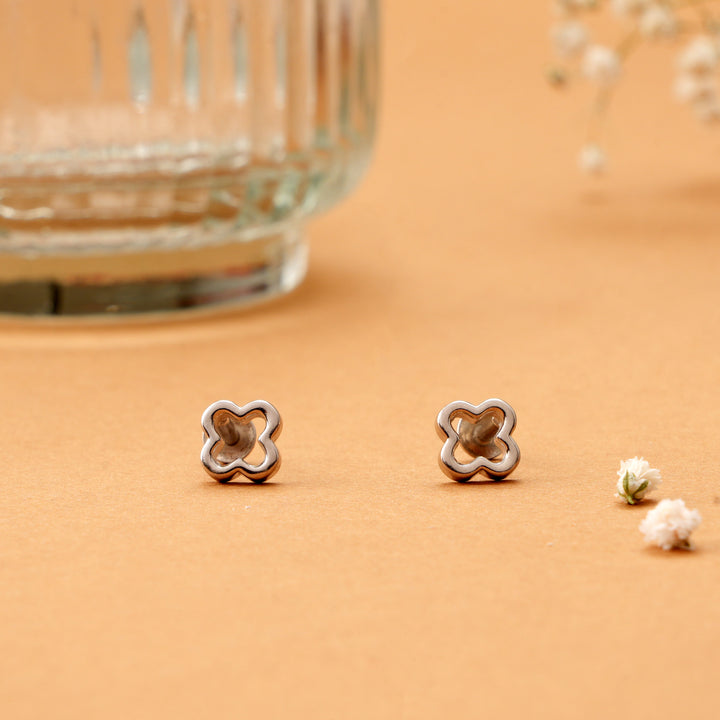 Four Petals Floral Shaped Silver Stud