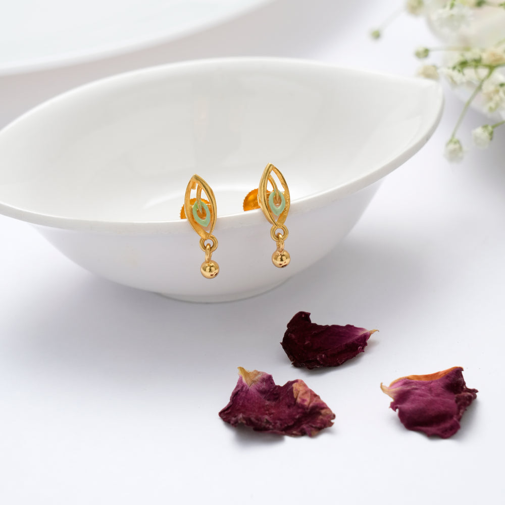 Oval Shape Leaf Golden Ball Earring