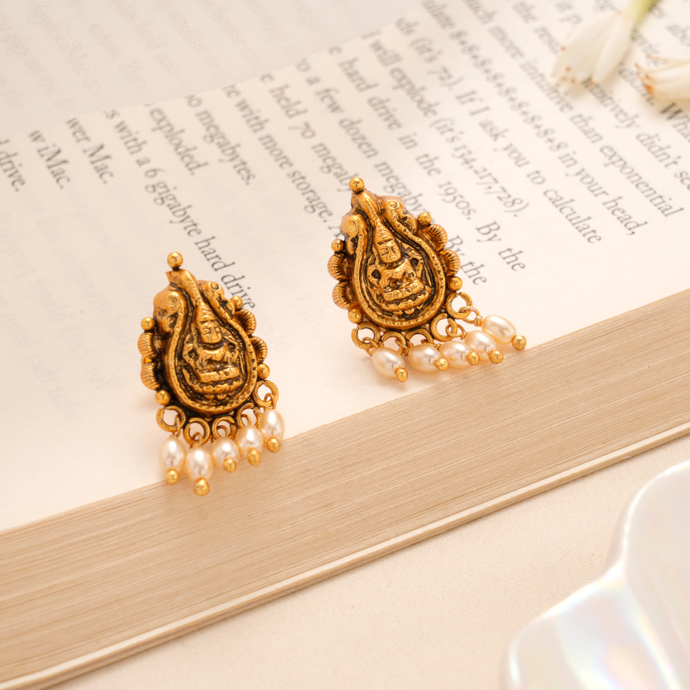 Antique Lakshmi Pearl Hanging Golden Stud
