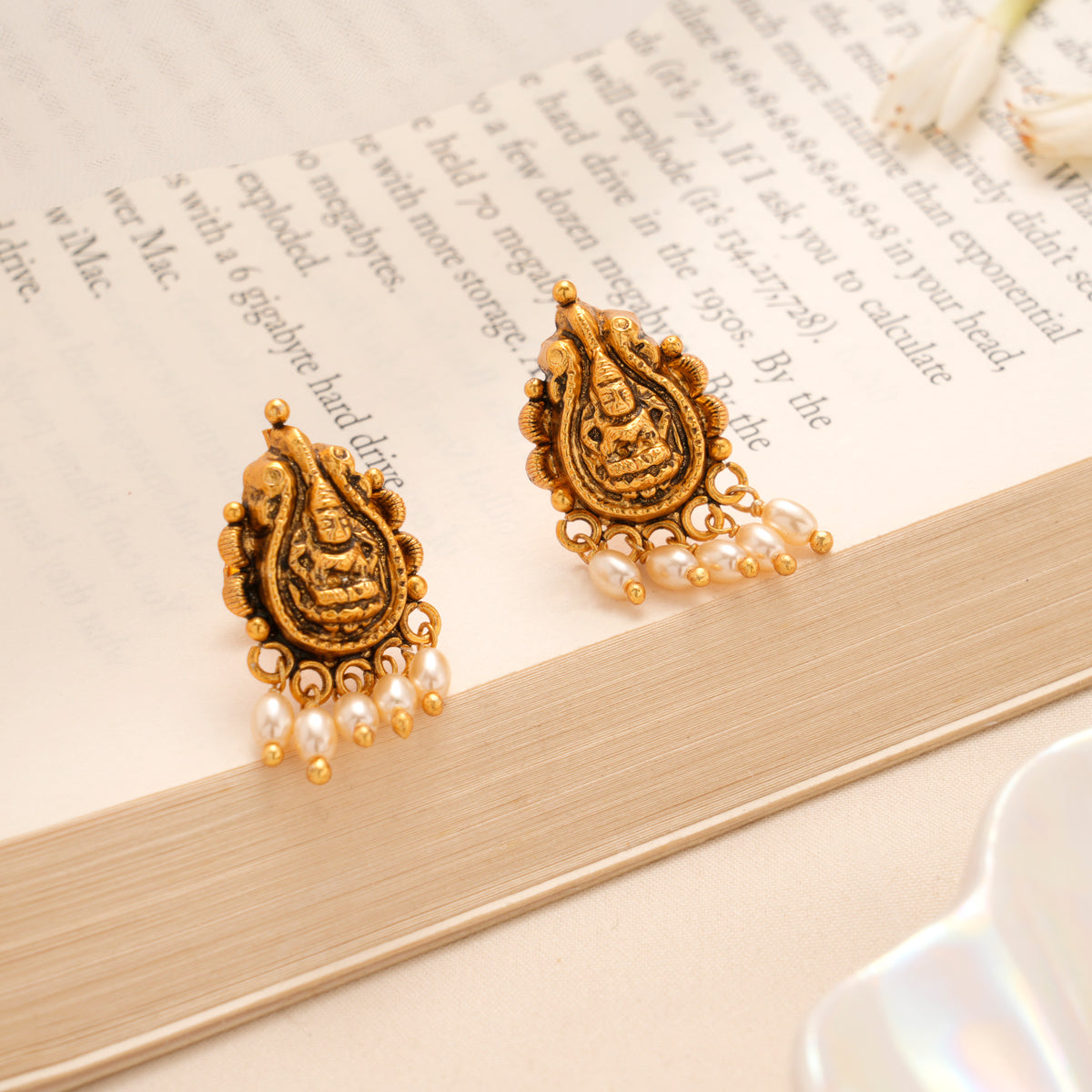 Antique Lakshmi Pearl Hanging Golden Stud