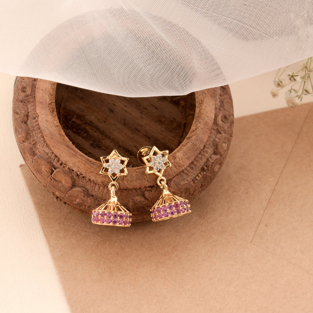 Ruby Stone Heritage Floral Silver Jhumkas