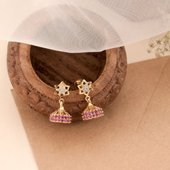 Ruby Stone Heritage Floral Silver Jhumkas