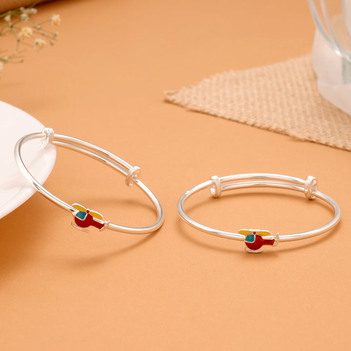 Colourful Enamel Helicopter Silver Kid Bangle