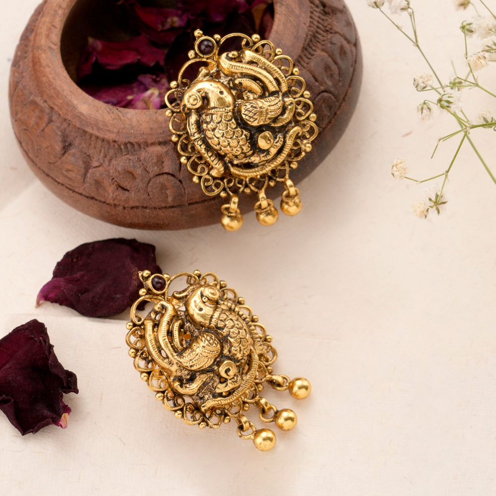 Traditional Peacock with Golden Balls Earring
