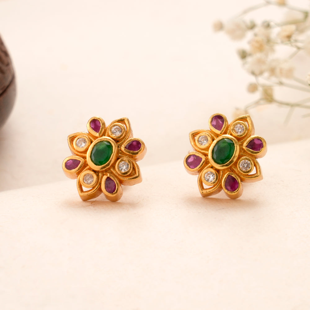 Floral Kundan Stud with Ruby & Emerald Stone