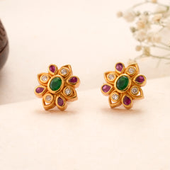 Floral Kundan Stud with Ruby & Emerald Stone